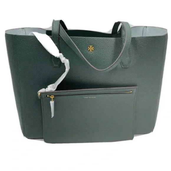 NWT TORY BURCH BLAKE TOTE IN JITNEY GREEN LEATHER SHOULDER BAG POUCH - Picture 9 of 9